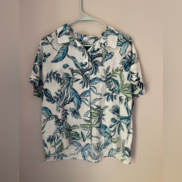 Tahari 100% Linen Collared Button Up Blouse Size Large - Picture 1 of 7